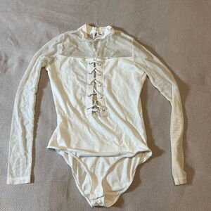 White Long Sleeve Lace-Up Bodysuit